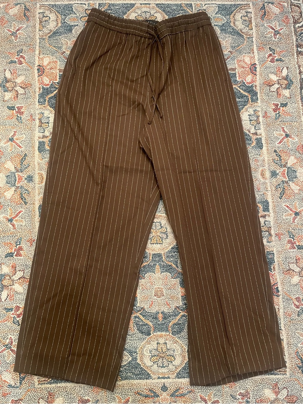 ASOS Brown Pinstripe Drawstring Trousers